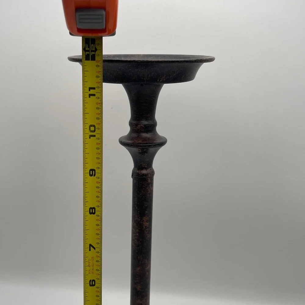 Bronze Metal Pillar Candle Holder 11.5 Inch Tall Rustic Pedestal Stand Decor NEW